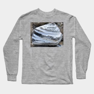 Close-up of beautiful layered triangular stone rock in white and grey stripes Long Sleeve T-Shirt